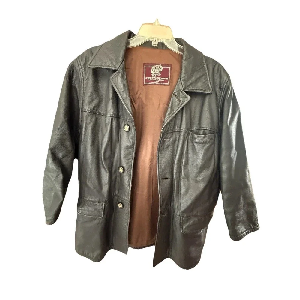Vintage Howard Montgomery Vera Pelle Leather Car Coat Men's Size 50 Made Italy - Picture 2 of 6